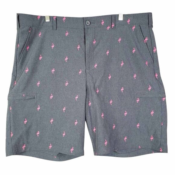 Birdie Bound Cargo Shorts Golf Flat Front Men's Size 40 Navy Blue Flamingo - Picture 2 of 12